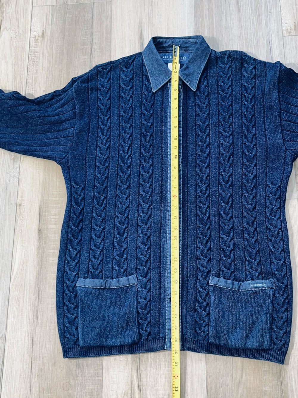 Blue Willi’s Women’s Cable Stitch Denim Trim Snap Front Cardigan Sweater Size L - Picture 5 of 6